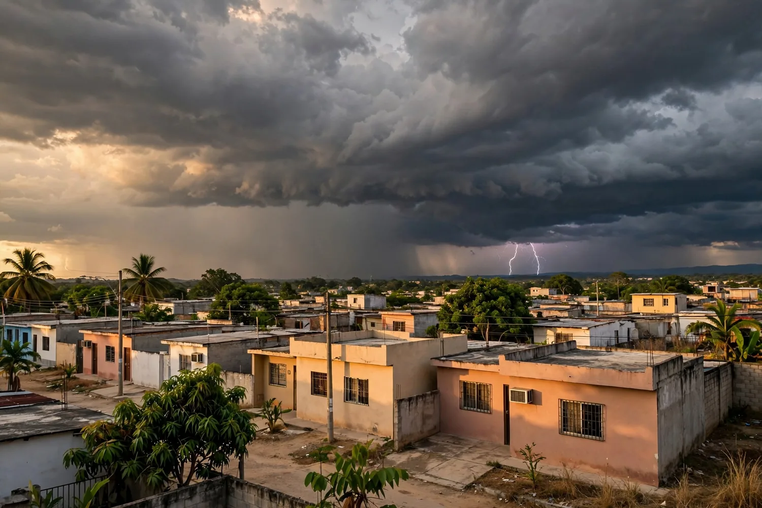 Storm clouds over houses
