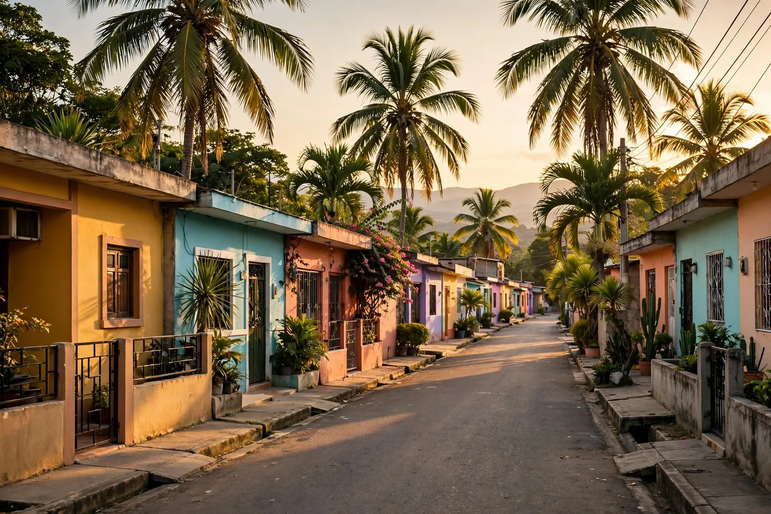 A street of houses with gates