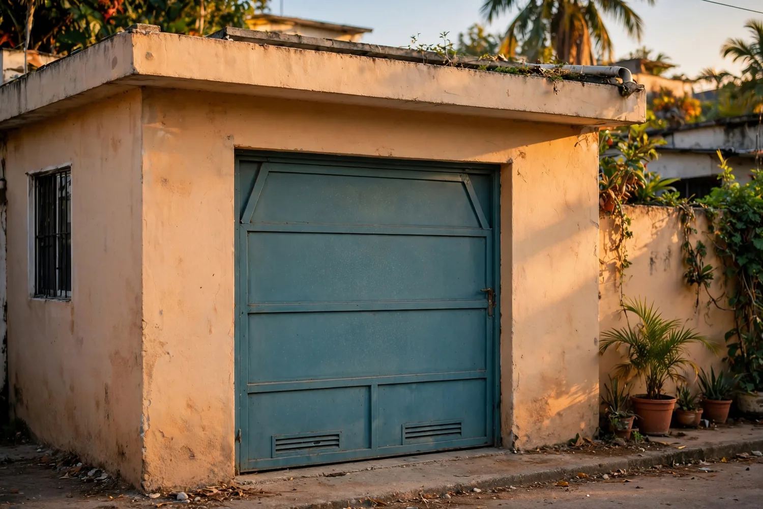 A tilting garage door