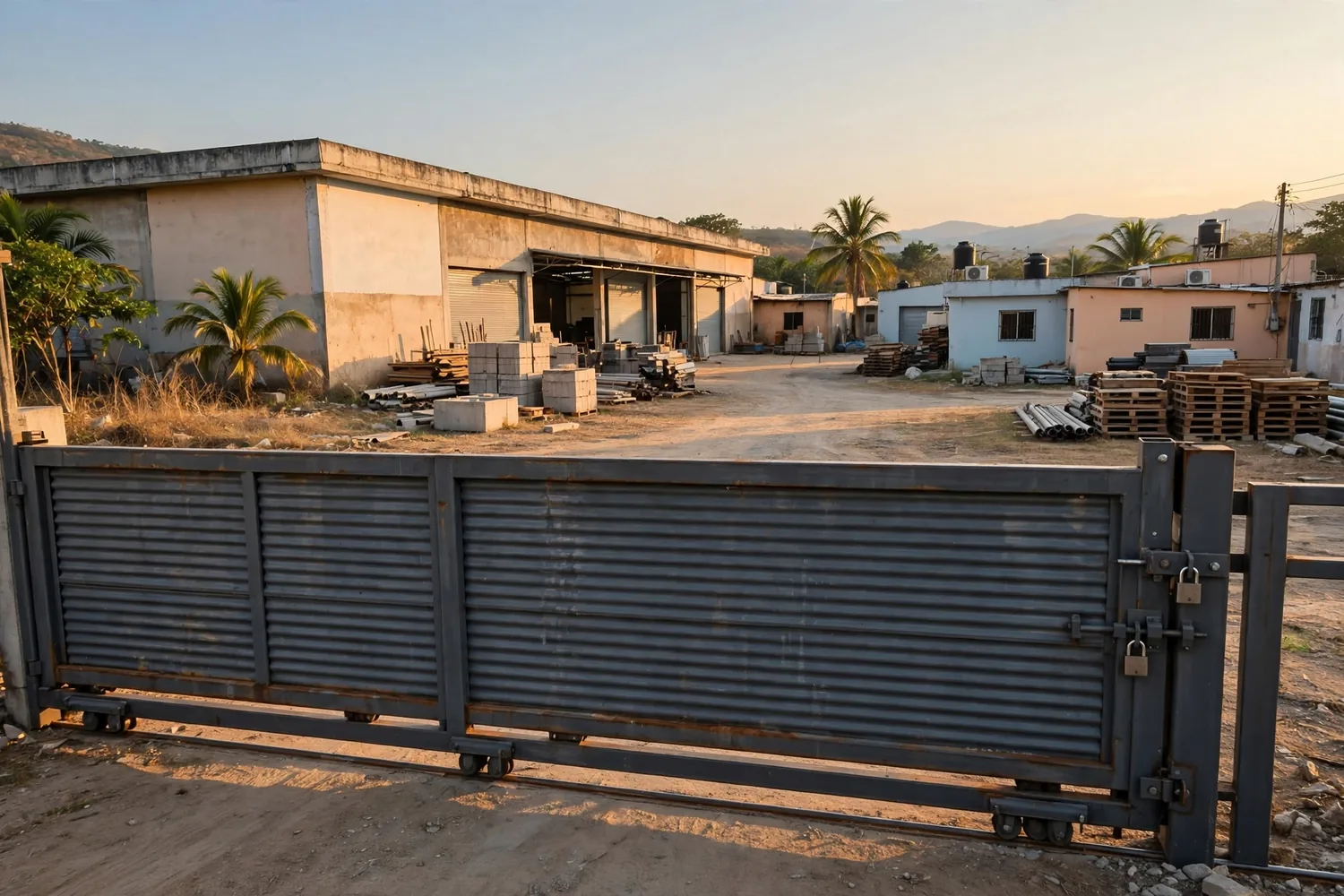 A wide warehouse gate